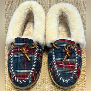 LL BEAN s6.5-7 gorgeous grey plaid slippers-look new-Barely worn-shearling lined